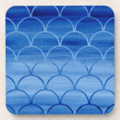青スタイリッシュ水色スケールパターン コースター (正面)