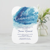 青スタイリッシュ水色第一聖餐式 招待状 (スタンド正面)