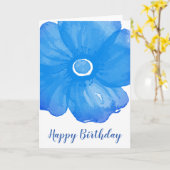 青スタイリッシュ水色花誕生日カード カード (黄色い花)