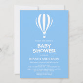 青スタイリッシュ温風船ベビーシャワー 招待状 (正面)