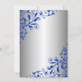 青スタイリッシュ王室のと銀の渦巻きブライダルシャワー 招待状 (裏面)