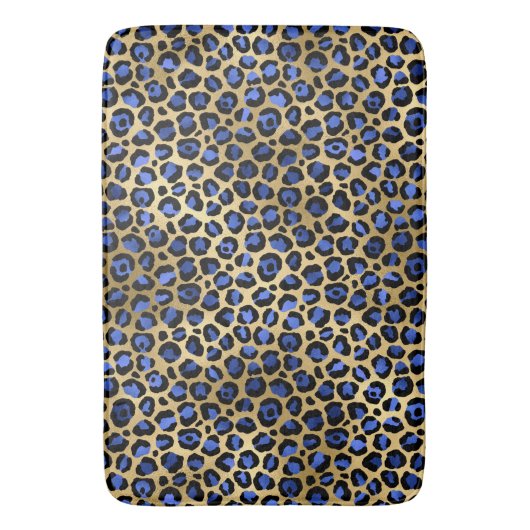 青スタイリッシュ王室の箔と金箔のヒョウの斑点 バスマット (正面縦)