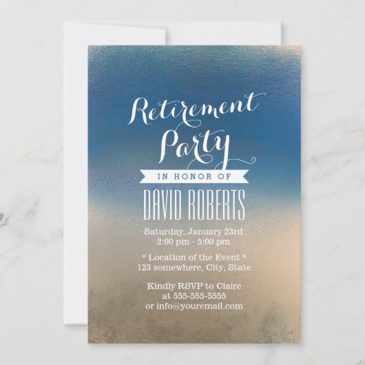 青スタイリッシュ白の冬の退職パーティー 招待状 (正面)