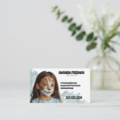 青スタイリッシュ白アーティスト顔絵画ズ 名刺 (スタンド正面)