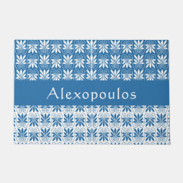 青スタイリッシュ白ギリシャ語フローラパーソナライズされた ドアマット