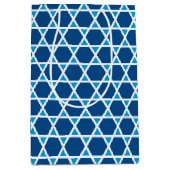 青スタイリッシュ白スターパターン誕生日 ミディアムペーパーバッグ (正面)