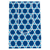 青スタイリッシュ白スターパターン誕生日 ミディアムペーパーバッグ (裏面)