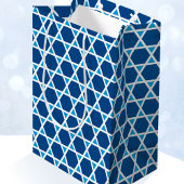 青スタイリッシュ白スターパターン誕生日 ミディアムペーパーバッグ