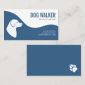 青スタイリッシュ白ドッグシルエットドッグウォーカー 名刺 (正面/裏面)