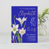 青スタイリッシュ白王室のユリ花女性の日 招待状 (スタンド正面)