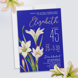 青スタイリッシュ白王室のユリ花女性の日 招待状