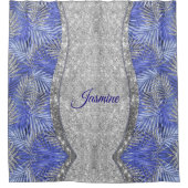 青スタイリッシュ紫シルバーグリッター葉モノグラム シャワーカーテン (正面)