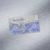 青スタイリッシュ紫シルバーグリッター葉モノグラム マグネット名刺 (インサイチュ)