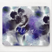青スタイリッシュ紫フローラ署名モノグラム マウスパッド (正面)