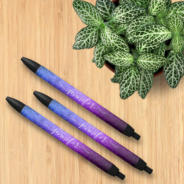 青スタイリッシュ紫銀河系星パーソナライズされた 黒ボールペン