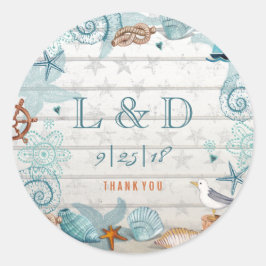 青スタイリッシュ航海のビーチ結婚式 ラウンドシール