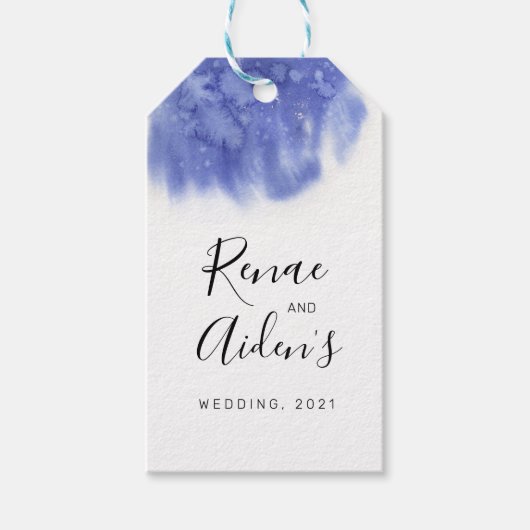 青スタイリッシュ色のメッセージカード結婚、s ギフトタグ (正面)
