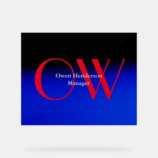 青スタイリッシュ赤ユニーク文字モノグラム アクリルサイン (正面)