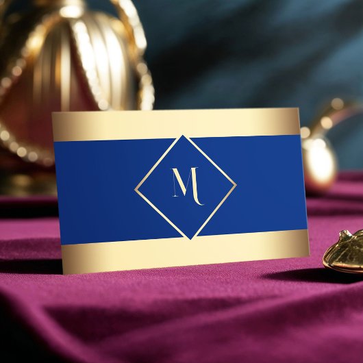 青スタイリッシュ金ゴールドフレモダンーム 名刺