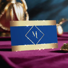 青スタイリッシュ金ゴールドフレモダンーム 名刺