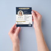 青スタイリッシュ金ゴールド公証人写真QRコードマーケティング チラシ (手)