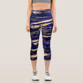 青スタイリッシュ金ゴールド抽象芸術大理石 カプリレギンス (正面)