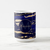 青スタイリッシュ金ゴールド抽象芸術大理石 コーヒーマグカップ (中央)