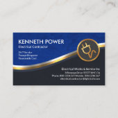 青スタイリッシュ銀グランジ金ゴールド波電気技師 名刺 (正面)