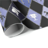 青スタイリッシュ黒の馬術ダイヤモンドパターン ラッピングペーパー (ロールコーナー)