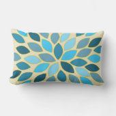 青スターバストモダン花柄デザイン枕 ランバークッション (正面)