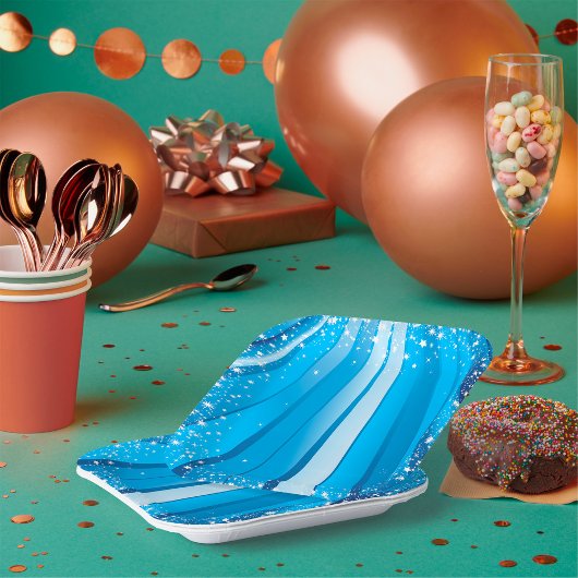 青スターバスト光輝く輝 ペーパープレート