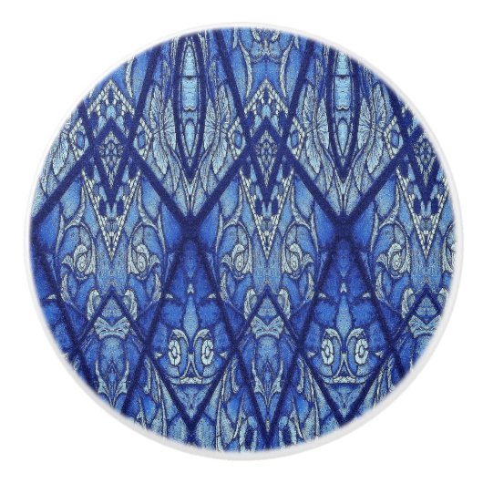 青ステンドグラス引き出しプル セラミックノブ (正面)