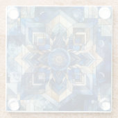 青ステンドグラス花幾何学水色 ガラスコースター (裏面)