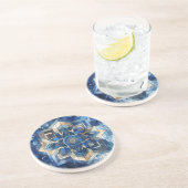 青ステンドグラス花幾何学水色 コースター (側面)