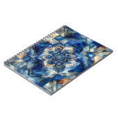 青ステンドグラス花幾何学水色 ノートブック (左側)