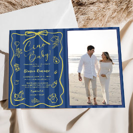 青ストライプいイタリアンをテーマにしたCiao Bambino写真 招待状