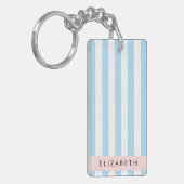 青ストライプいストライプのパターン、線、名前 キーホルダー (正面左)