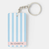 青ストライプいストライプのパターン、線、名前 キーホルダー (裏面)