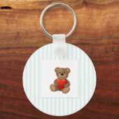 青ストライプいハート- Teddy Bear with Valentine キーホルダー (正面)