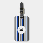 青ストライプいモノグラムの荷物タグ ラゲッジタグ (正面縦)