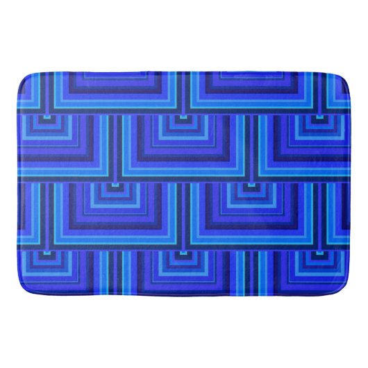 青ストライプい四角はかりで測形 バスマット (正面)