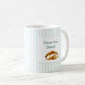 青ストライプい結婚リングや輪 コーヒーマグカップ (正面右)