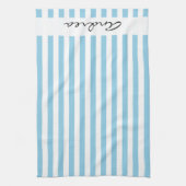 青ストライプい線、パターストライプのン、名前 キッチンタオル (縦)