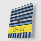 青ストライプい線、パターストライプのン、名前 スクエア壁時計 (傾斜)