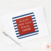 青ストライプい赤い枠のギフトパーソナライズされたステッカー スクエアシール (封筒)