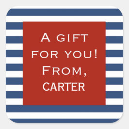 青ストライプい赤い枠のギフトパーソナライズされたステッカー スクエアシール