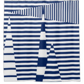 青ストライプと白のストライプ シャワーカーテン (正面)