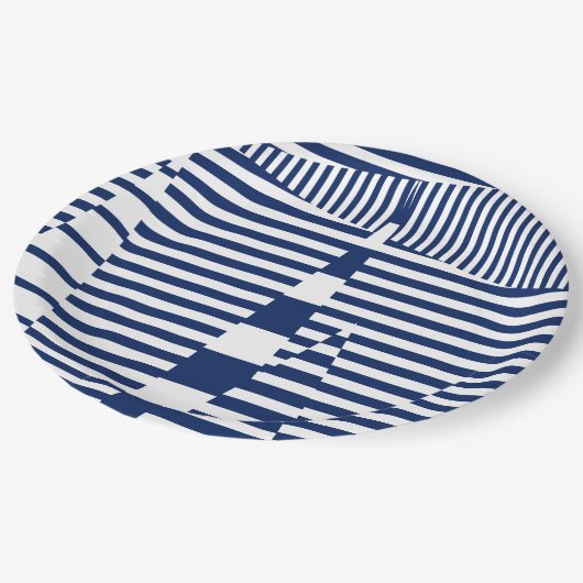 青ストライプと白のストライプ ペーパープレート (アングル)