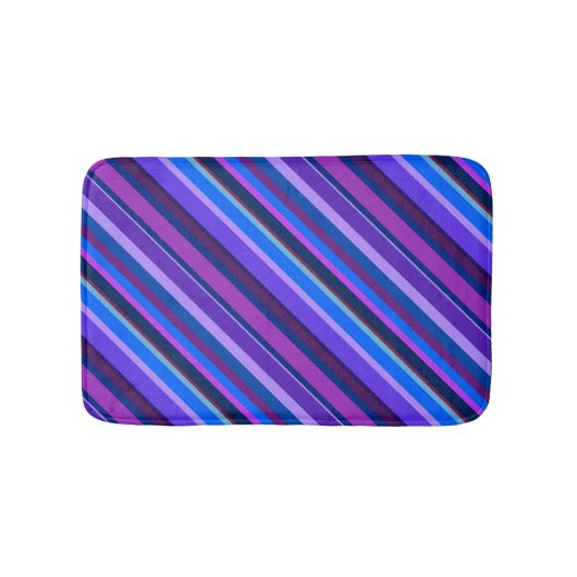 青ストライプと紫の対角線 バスマット (正面)
