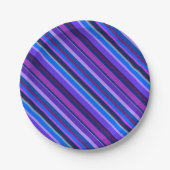 青ストライプと紫の対角線 ペーパープレート (正面)